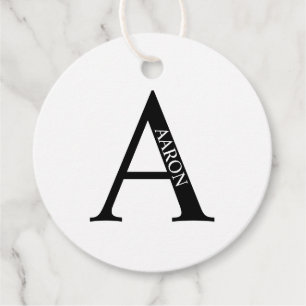 Étiquettes Cadeau Favori personnalisé avec monogramme et nom en noir