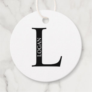 Étiquettes Cadeau Favori personnalisé avec monogramme et nom en noir