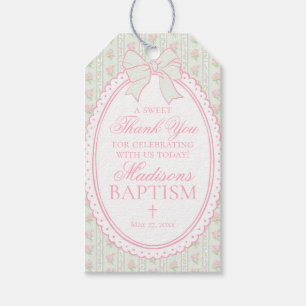 Étiquettes-cadeau Favoris de baptême floraux fantaisie vintage vert