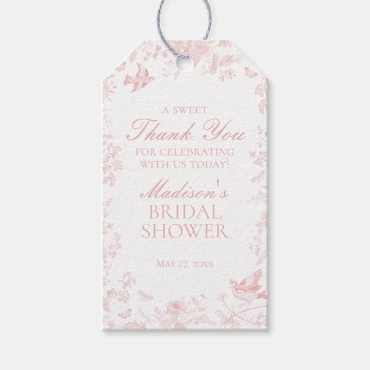 Étiquettes-cadeau Favoris de douche de mariage floral rose Toile De  (Devant)