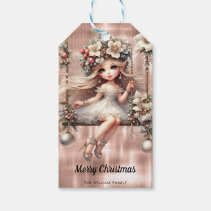 Étiquettes-cadeau Fée de Noël sur Sparkle Rose Gold