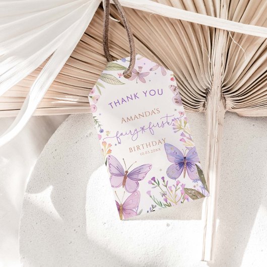 Étiquettes-cadeau Fée Premier anniversaire fille Merci