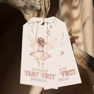 Étiquettes-cadeau Fée rose pâle personnalisée Premier 1er anniversai