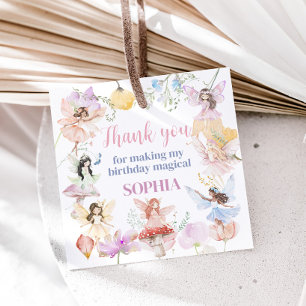 Étiquettes Cadeau Fée Whimsical Premier Carré de fête d'anniversaire