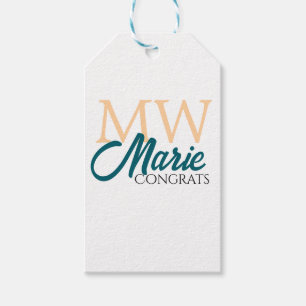 Étiquettes-cadeau Félicitations graduation monogramme orange bleu an