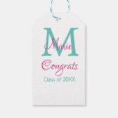 Étiquettes-cadeau Félicitations nom de diplômé monogramme vert rose (Dos)