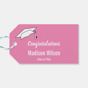 Étiquettes-cadeau Félicitations Pink White Grad Name Graduation