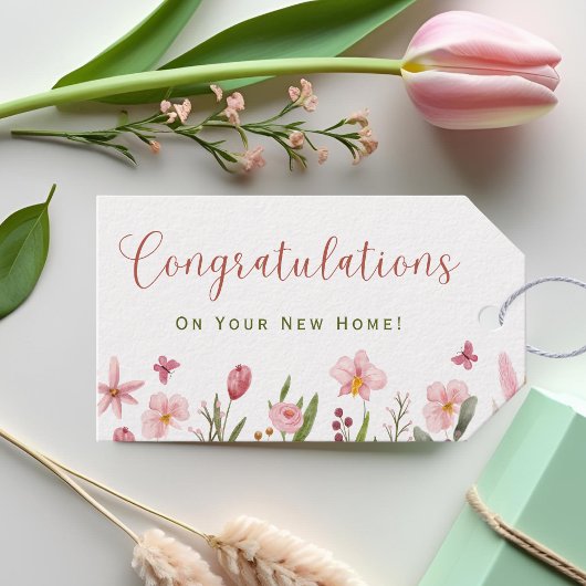 Étiquettes-cadeau Félicitations Realtor Fleurs roses personnalisées