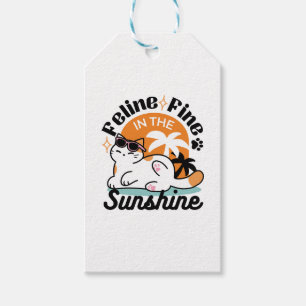 Étiquettes-cadeau Feline fin au soleil - Chat Tropical relaxé