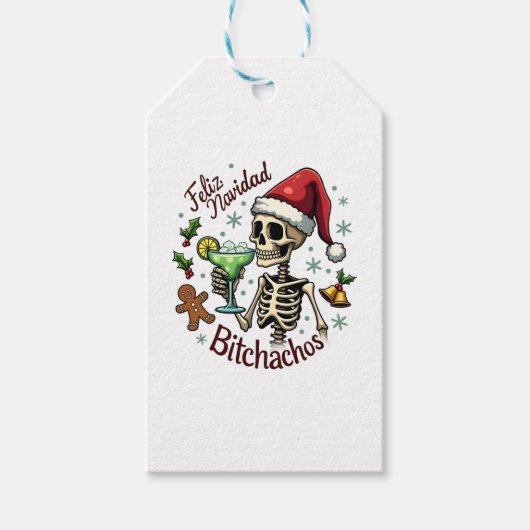 Étiquettes-cadeau Feliz Navidad Bitchachos Funny Skull Spanish Merry (Devant)