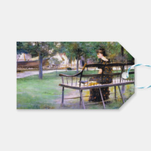 Étiquettes-cadeau Femme sur un banc (par Edwin Austin Abbey)