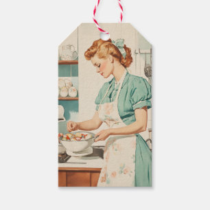 Étiquettes-cadeau Femme vintage préparant des oeufs de Pâques
