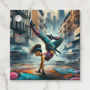 Étiquettes Cadeau Femmes en action de Breakdancer Silhouette de New 