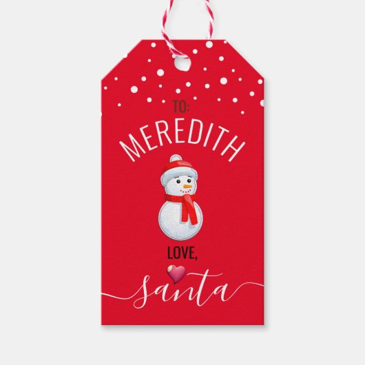 Étiquettes-cadeau Festif, Amusant Rouge "Amour, Père Noël" Custom Ch (Devant)