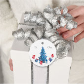 Étiquettes Cadeau Festif Arbre de Noël bleu Rouge Aquarelle Cadeaux