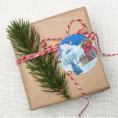 Étiquettes Cadeau Festif Arbre de Noël bleu Rouge Aquarelle Cadeaux