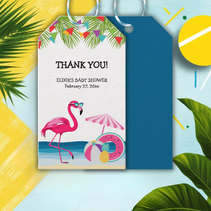 Étiquettes-cadeau Festif Beach Flamant rose rose Baby shower
