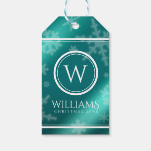 Étiquettes-cadeau Festif Blue Foil Snowflakes Monogramme Nom