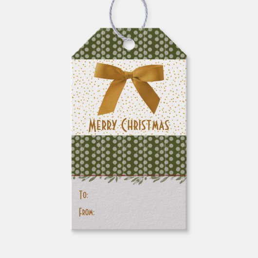 Étiquettes-cadeau Festif Elegant Gold Bow Dots Noël À De (Devant)
