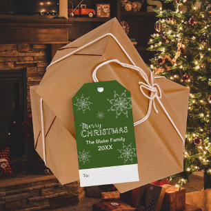 Étiquettes-cadeau Festif Green Joyeux Noël Snowflakes