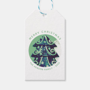 Étiquettes-cadeau Festif Green Noël Arbre Famille Vacances