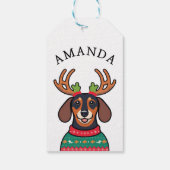 Étiquettes-cadeau Festif Noir Dachshund Nom de Noël (Dos)