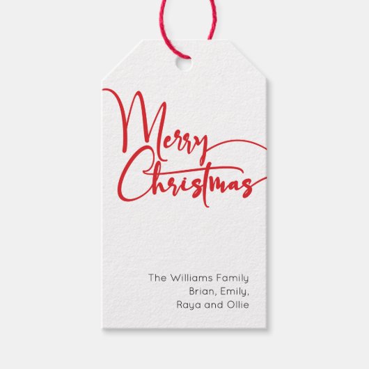 Étiquettes-cadeau Festif Rouge Script Joyeux Noël Famille (Devant)