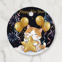 Festive Calico Cat Celebrating New Year with Firew