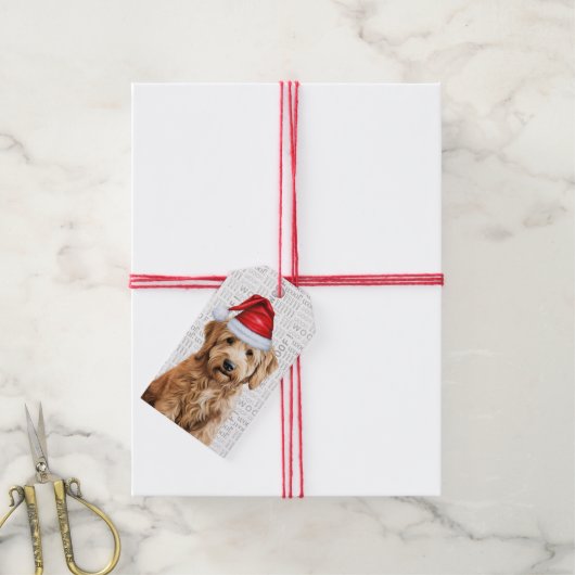 Étiquettes-cadeau Festive Goldendoodle Fête de Noël chien (Avec de la ficelle)