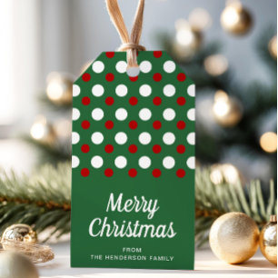 Étiquettes-cadeau Festive Green Red Pois Noël