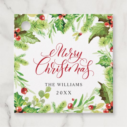 Étiquettes Cadeau Festive Holly Berry Fête de Noël (Devant)