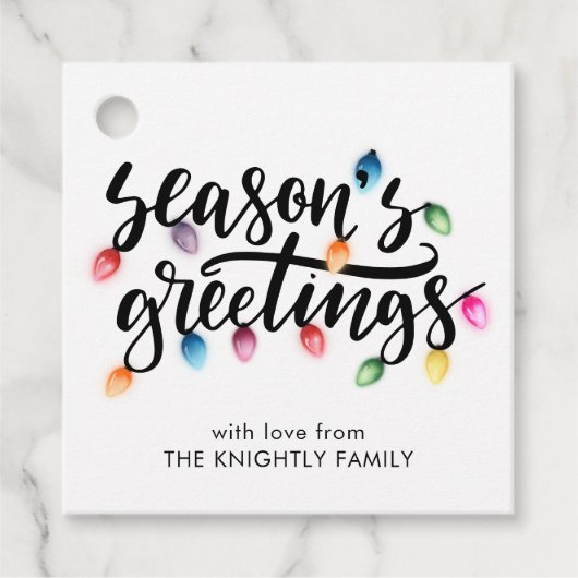 Étiquettes Cadeau Festive Noël Lumières Nom Joyeuses Fêtes (Devant)