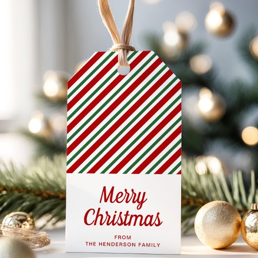 Étiquettes-cadeau Festive rouge vert rayé Noël