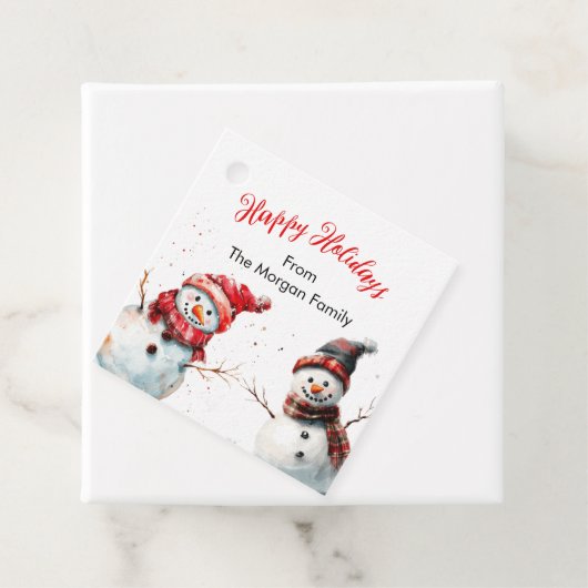 Étiquettes Cadeau Festive Snowman Joyeuses Vacances (En situation)