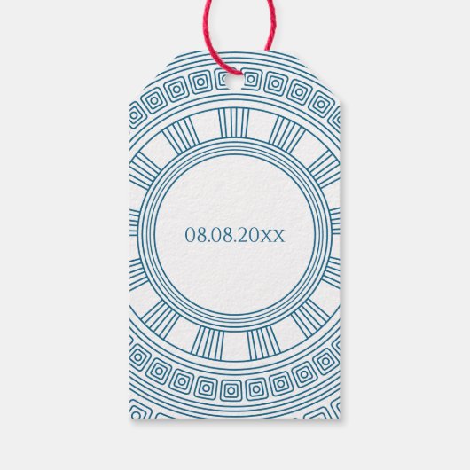 Étiquettes-cadeau Fête à thème grecque avec motifs bleus (Dos)