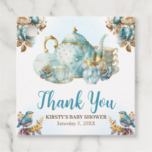 Étiquettes Cadeau Fête bébé Baby Shower à la théière aquarelle bleue