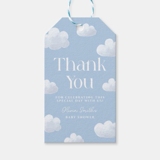 Étiquettes-cadeau Fête bébé Cloud Nine Bleu Nuage (Devant)