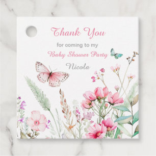Étiquettes Cadeau Fête bébé florale papillon rose printemps