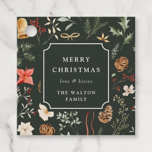 Étiquettes Cadeau Fête botanique de Noël d'hiver (Devant)