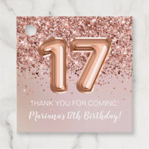 Étiquettes Cadeau Fête d'anniversaire 17 ans pour enfants Rose Gold