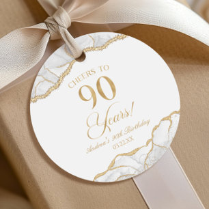 Étiquettes Cadeau Fête d'anniversaire 90 ans élégante en agate or bl