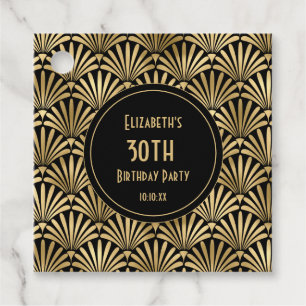 Étiquettes Cadeau Fête d'anniversaire Art déco noir et or pour les 3