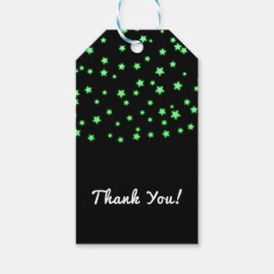 Étiquettes-cadeau Fête d'anniversaire aux étoiles vertes lumineuses