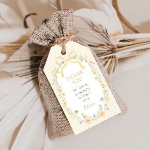 Étiquettes-cadeau Fête d'anniversaire aux rayures florales et ruban