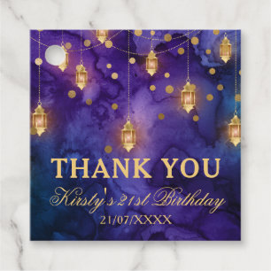 Étiquettes Cadeau Fête d'anniversaire avec Lanternes Violettes et Bl