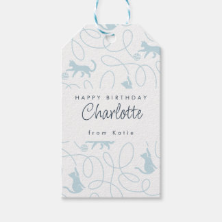 Étiquettes-cadeau Fête d'anniversaire avec un motif de chat bleu cla
