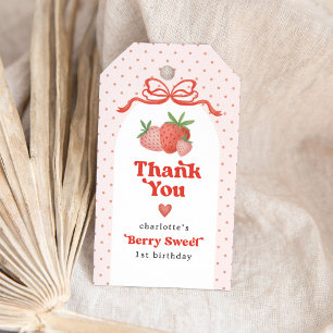 Étiquettes-cadeau Fête d'anniversaire Coquette Bow Strawberry 1 an