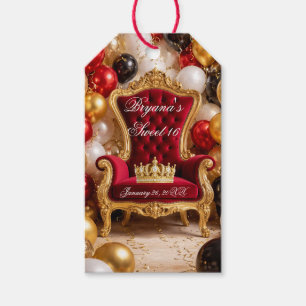 Étiquettes-cadeau Fête d'anniversaire Couronnée d'Or Chaise Royale