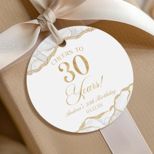 Étiquettes Cadeau Fête d'anniversaire de 30 ans en agate or blanc él
