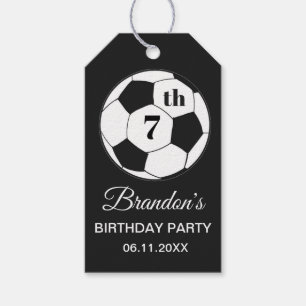 Étiquettes-cadeau Fête d'anniversaire de 7 ans Football Noir Garçons